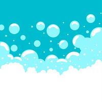 Vector illustration of transparent soap bubbles on a blue background. Foam icons of various different sizes.