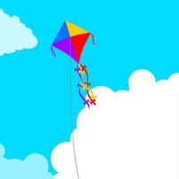 Kite flying in the wind in the blue sky. Suitable for children's toys and festival banners. Vector illustration