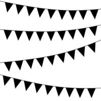 Black colored carnival wreath isolated on white background. Triangular flag hanging on a rope. Suitable for party celebrations, festivals, fairs and carnivals. Vector silhouette