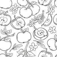 Hand engraved apples fruit seamless pattern vector