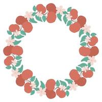 Flowering branches with apples round frame vector