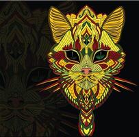 a colorful cat head with a tribal pattern vector