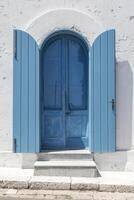 Old wooden blue door photo