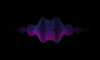 Science, technology, sound wave, and digital communication concepts. Flowing lines and dot blue and purple wave patterns on a black background. vector