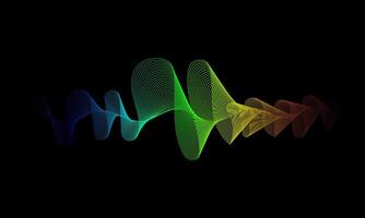 Science, technology, sound wave, and digital communication concepts. Flowing lines and dot rainbow color wave patterns on a black background. vector