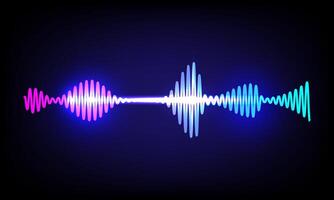 Modern sound wave and rhythmic equalizer. Abstract digital pink, blue, and green color light dynamic flowing pattern elements on dark blue background. Podcasting Audio. Music concepts. vector