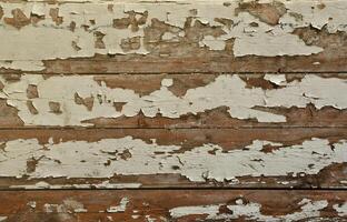 Texture of a wooden wall with an old paint coating that spoils under the influence of time and weather photo