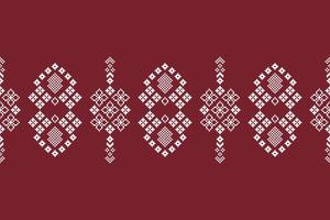 Ethnic geometric fabric pattern Cross Stitch.Ikat embroidery Ethnic oriental Pixel pattern christmas red background. Abstract,vector,illustration. Texture,frame,decoration,motifs,silk wallpaper. vector