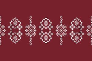 Ethnic geometric fabric pattern Cross Stitch.Ikat embroidery Ethnic oriental Pixel pattern christmas red background. Abstract,vector,illustration. Texture,frame,decoration,motifs,silk wallpaper. vector