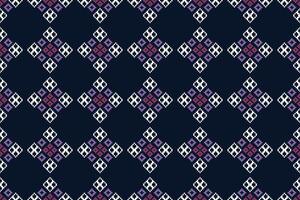 Traditional ethnic motifs ikat geometric fabric pattern cross stitch.Ikat embroidery Ethnic oriental Pixel navy blue background. Abstract,vector,illustration. Texture,scarf,decoration,wallpaper. vector