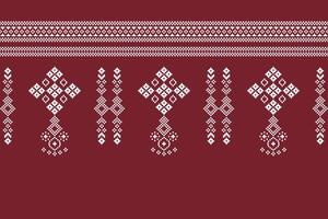 Ethnic geometric fabric pattern Cross Stitch.Ikat embroidery Ethnic oriental Pixel pattern christmas red background. Abstract,vector,illustration. Texture,frame,decoration,motifs,silk wallpaper. vector