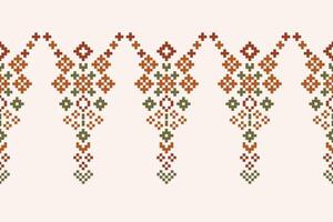 Ethnic geometric fabric pattern Cross Stitch.Ikat embroidery Ethnic oriental Pixel pattern brown cream background. Abstract,vector,illustration. Texture,clothing,frame,motifs,silk wallpaper. vector