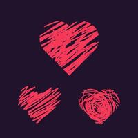 conjunto de Tres rosado corazones, corazones elementos, objetos, símbolos, corazón ui, ux y usado en amor conceptos, vector ilustración