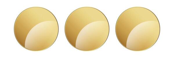 Three Gold circle button on isolated white background and 3 luxury gold icon, element, symbol on isolated white. Vector illustration