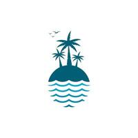 vector logo of a palm tree in the middle of an island and the ocean