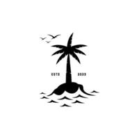 vector logo of a palm tree in the middle of an island and the ocean