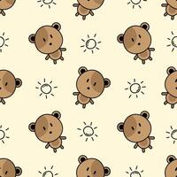 Seamless pattern of cute cartoon suns and doodle teddy bears vector