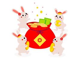 Chinese Rabbit Illustration Cute Bunny New Year vector