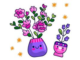 flores y plantas pegatina elementos personaje ilustración vector