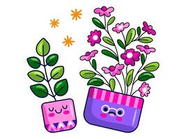 flowers and plants sticker elements character illustration vector