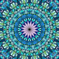 Polygonal round tiled mosaic mandala background - psychedelic colorful vector design from triangle tiles