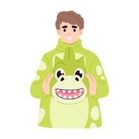 Man in a green dinosaur or dragon costume on a white background. vector