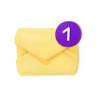 3D New Email Notification with Single Unread Message Icon. vector