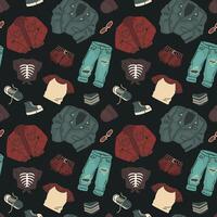 Seamless pattern with clothing and accessories in grunge style on a dark background. vector