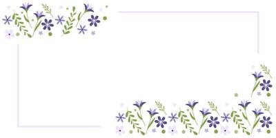 Spring flowers border. Crocuses and lilac on a white background. Editable template for greeting card, invitation, label, scrapbooking. Vector illustration.