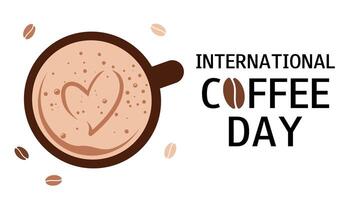 International Coffee Day. Horizontal banner with cup of coffee. Template for greeting card, poster. October 1. Vector illustration.