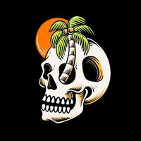 skull head with palm tree design illustration, summer design vector