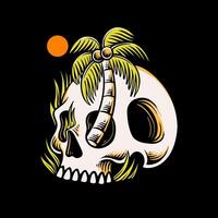 skull head with palm tree design illustration, summer design vector