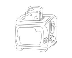 Electric toaster. Kitchen appliances for toasting flat pieces of bread. Vector black and white contour illustration