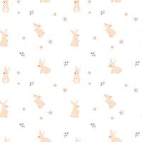 Spring bunnies with florals semaless pattern vector