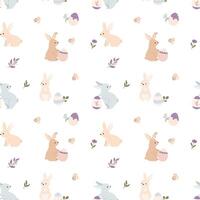 Easter bunnies with eggs seamless pattern vector