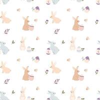 Easter bunnies with eggs seamless pattern vector