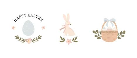 Easter clipart set with a bunny, basket with eggs vector