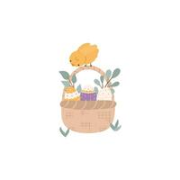 Easter basket with a chicken on it vector