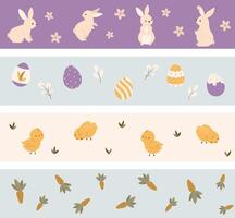 Easter set of banners with bunnies, eggs, chicken and carrots vector