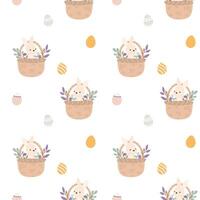 Easter bunnies sitting in baskets seamless pattern vector