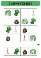 Sudoku for children with St. Patrick's Day elements. A logic game for preschoolers. Printable sheet. Vector illustration