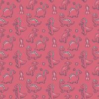 Seamless pattern with cute dinosaurs on a pink background. Pattern for children's clothes. Vector illustration