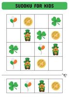 Sudoku for children with St. Patrick's Day elements. A logic game for preschoolers. Printable sheet. Vector illustration