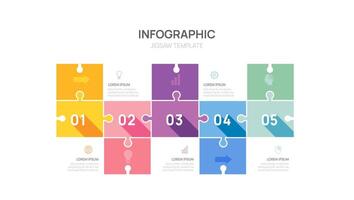 Infographic jigsaw 5 step template diagram for business. Modern Timeline digital marketing data, presentation vector infographics.