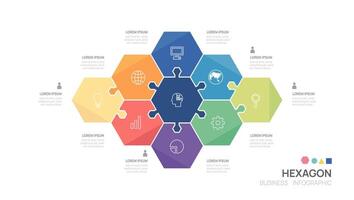 Infographic hexagon jigsaw diagram template for business. artificial intelligence digital marketing data, presentation vector infographics.