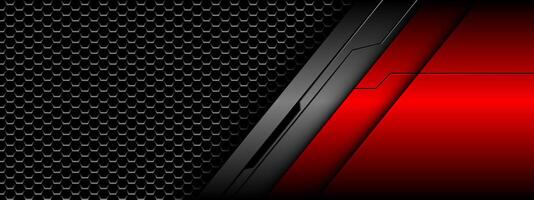 Abstract red grey metallic black line circuit cyber grey hexagon mesh pattern design modern futuristic technology creative background vector