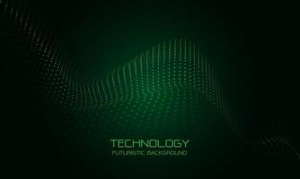 Abstract green wave particles technology futuristic flow sound mesh pattern grid landscape digital data structure consist dot elements background vector