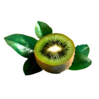 ai generado Fresco kiwi Fruta con hojas aislado en transparente antecedentes png