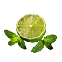 AI generated Fresh lime with mint leaves isolated on transparent background png