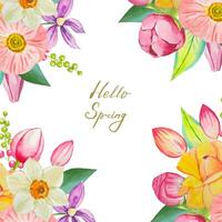 Frame with watercolor spring flowers vector